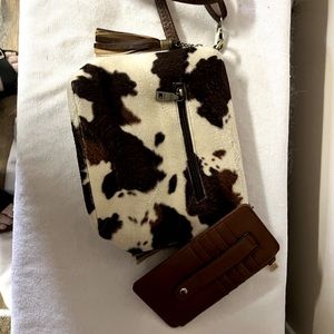 Cowhide fur like crossbody purse and credit card wallet